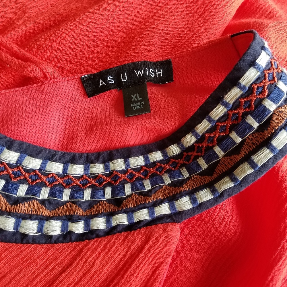 3/$25 As U Wish Red Embroidered Dress Sz XL - Picture 5 of 7